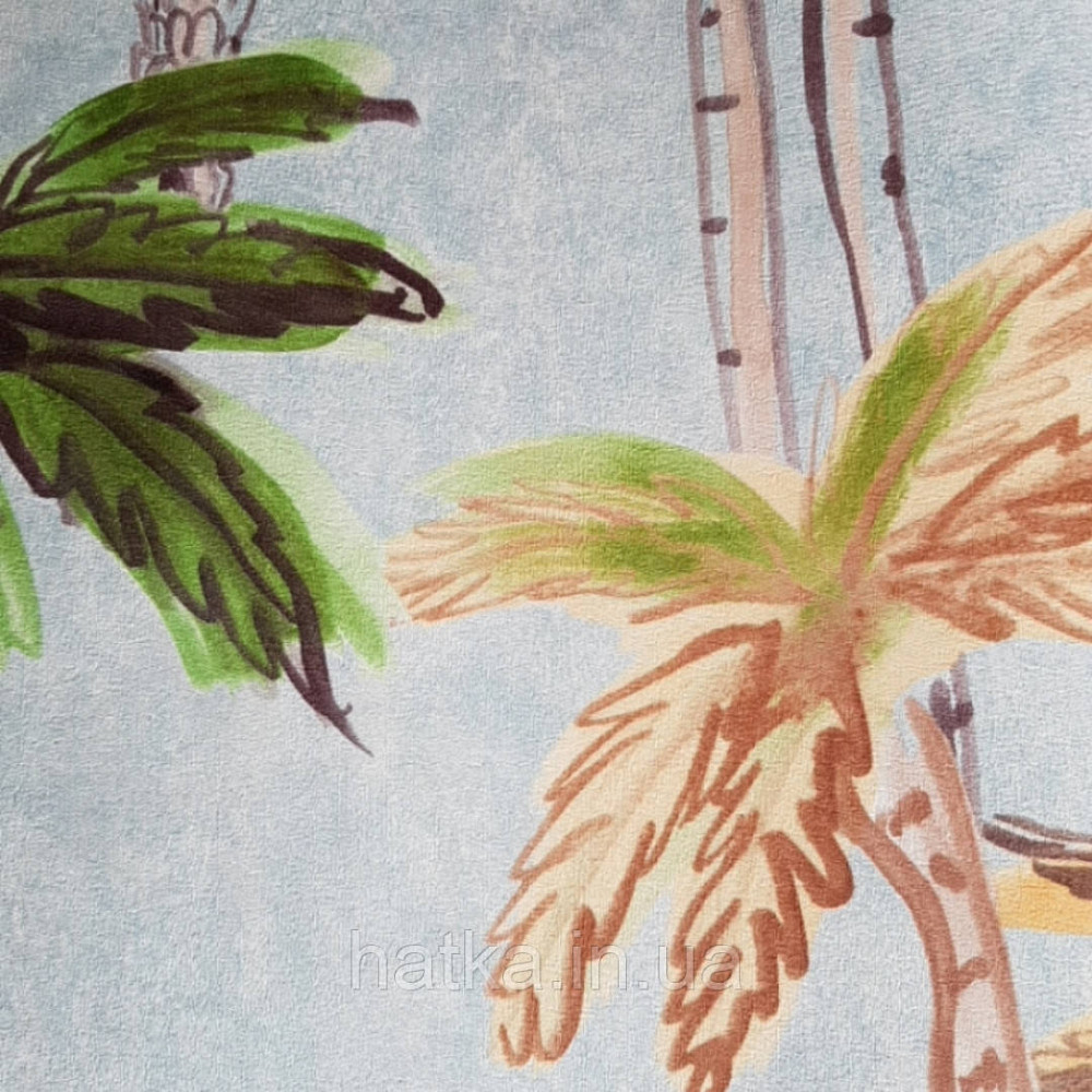 Шпалери вінілові Decoprint Breeze 0.53х10 м акварель дерева пальми яскраві зелені коричневі на блакитному Київ - фото 3