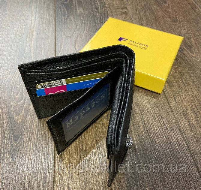Чоловіче шкіряне портмоне без застібки чорного кольору F Salfeite 387-207Е-1 Київ - фото 4