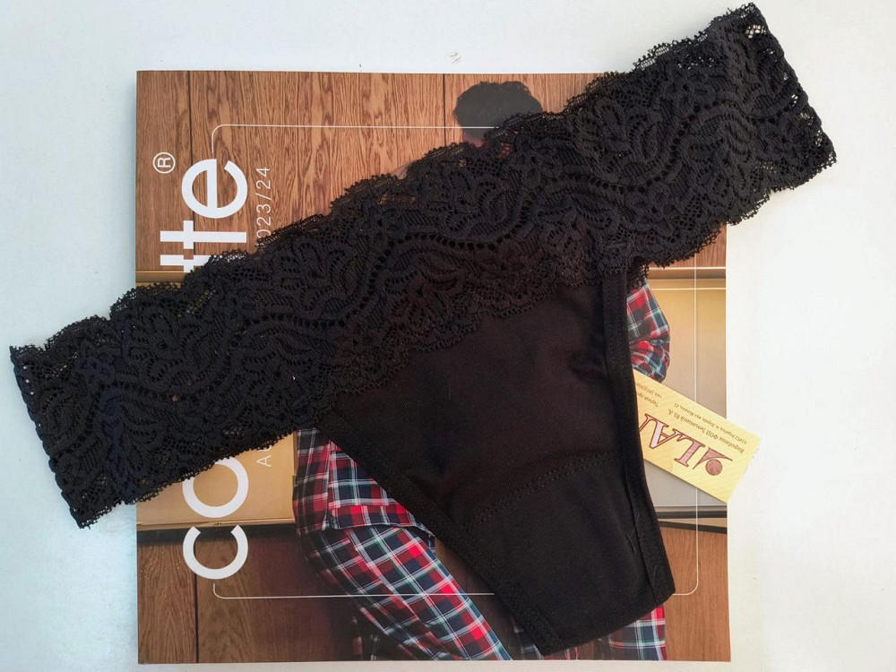 Стрінги мереживні чорні бавовна 2 шт. в уп Lans 22/030 M Київ - фото 1