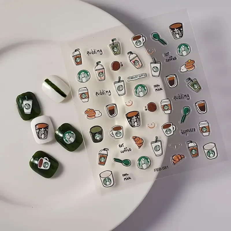 3D стикеры для маникюра «Кофе и десерты» – объемные наклейки с чашками и сладостями Киев - изображение 5