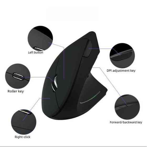 Бездротова акумуляторна вертикальна миша  Bluetooth + USB адаптер 2,4 Чорна Запоріжжя