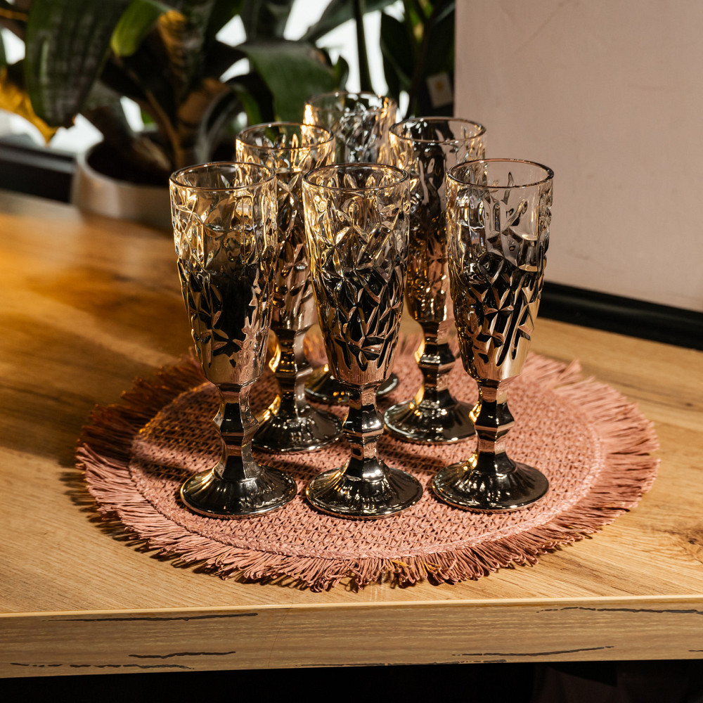 Набір келихів для шампанського 6 штук 160 мл подарункові келихи для шампанського на ніжці фужери для ігристих вин Сірий HP-19-180 Коломия - фото 3