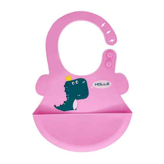 Слинявчик силіконовий "Діно" MGZ-0616(Soft-Pink) з кишенею Вінниця