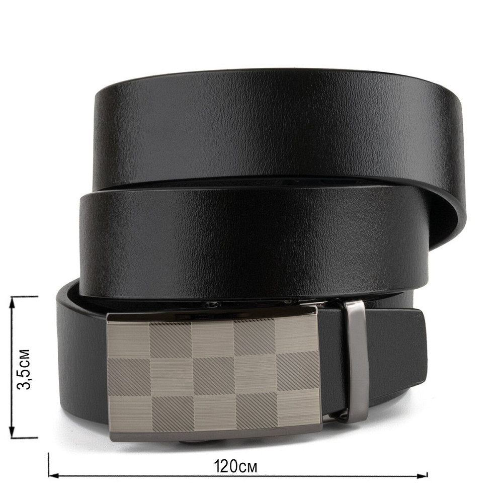 Ремень мужской с автоматической пряжкой шахматка Vintage 20266 Черный Киев - изображение 6