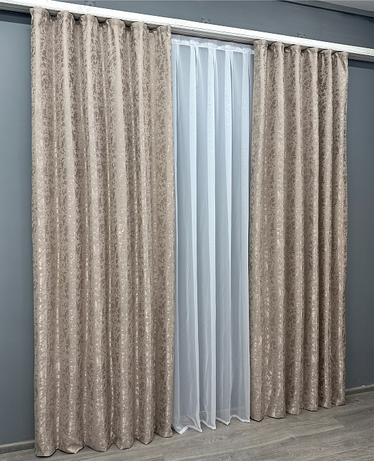 Комплект готових штор VR-Textil Льон мармур Pavliani VO № 1717ш сіро-бежевий 100х275 см 2 шт (31-754) Київ - фото 4