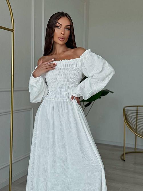 Жіноче романтичне плаття максі з натуральної тканини муслін 100% бавовна Біле, 42/44 Одеса - фото 7