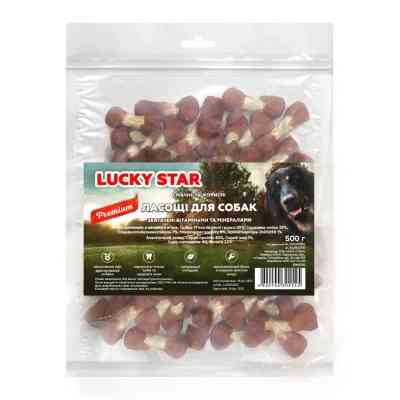 Ласощі для собак Lucky Star Гантельки з м&apos;яcoм качки на пресованій кістці з сиром&apos;ятної шкіри 6 см 85 г (4820111434121) Вінниця