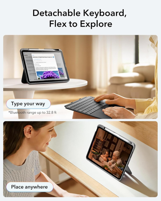 Чохол-клавіатура ESR Flex для iPad Air 11" (M4/M2/M1): магнітна знімна конструкція, великий трекпад, Bluetooth, темно-сірий Київ - фото 5