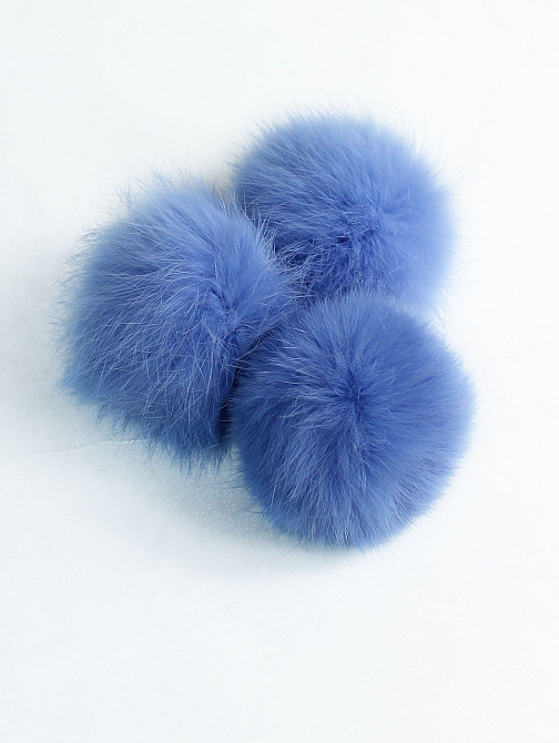 Хутряний бубон на шапку з кролика 7-8 см Волошковий Харків - фото 2