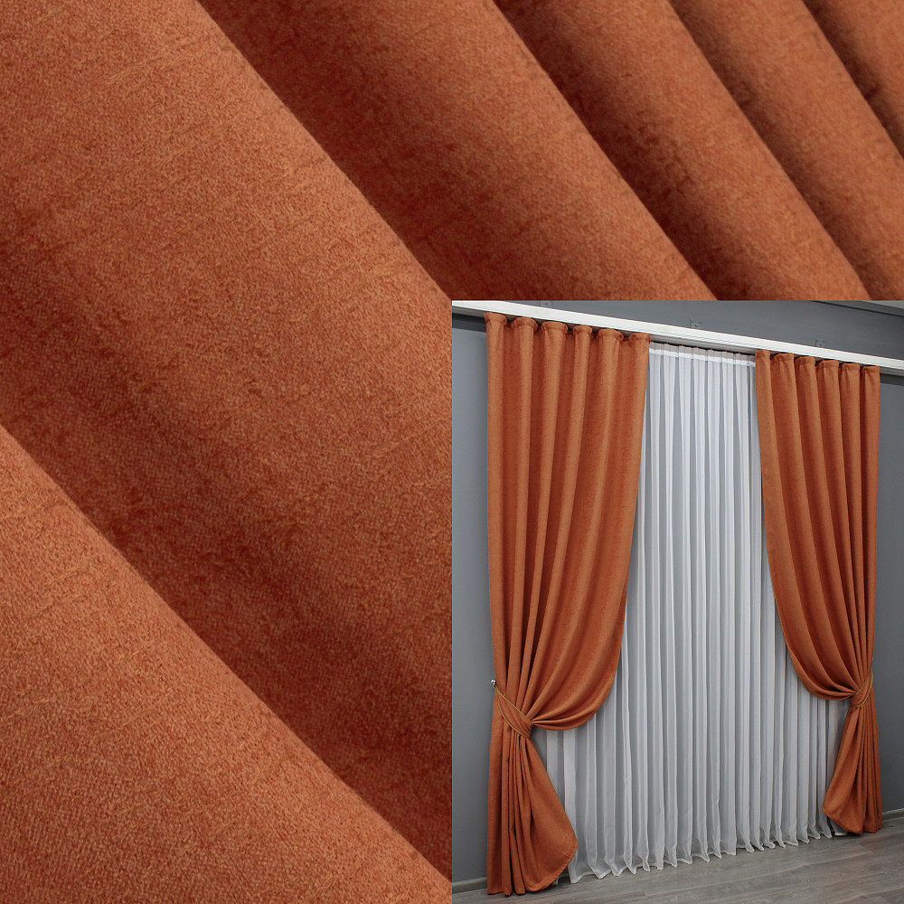 Комплект готовых штор VR-Textil Лен № 1435ш Оранжевый 150х270 см 2 шт (33-0314) Киев - изображение 1