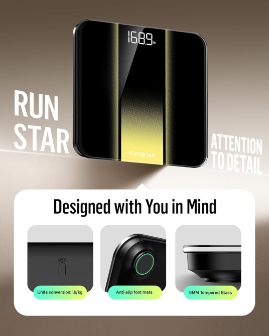 Ваги для ванної кімнати RunSTAR, висока точність з великим чітким світлодіодним підсвічуванням дисплея, ваги для ванної кімнати Київ - фото 6