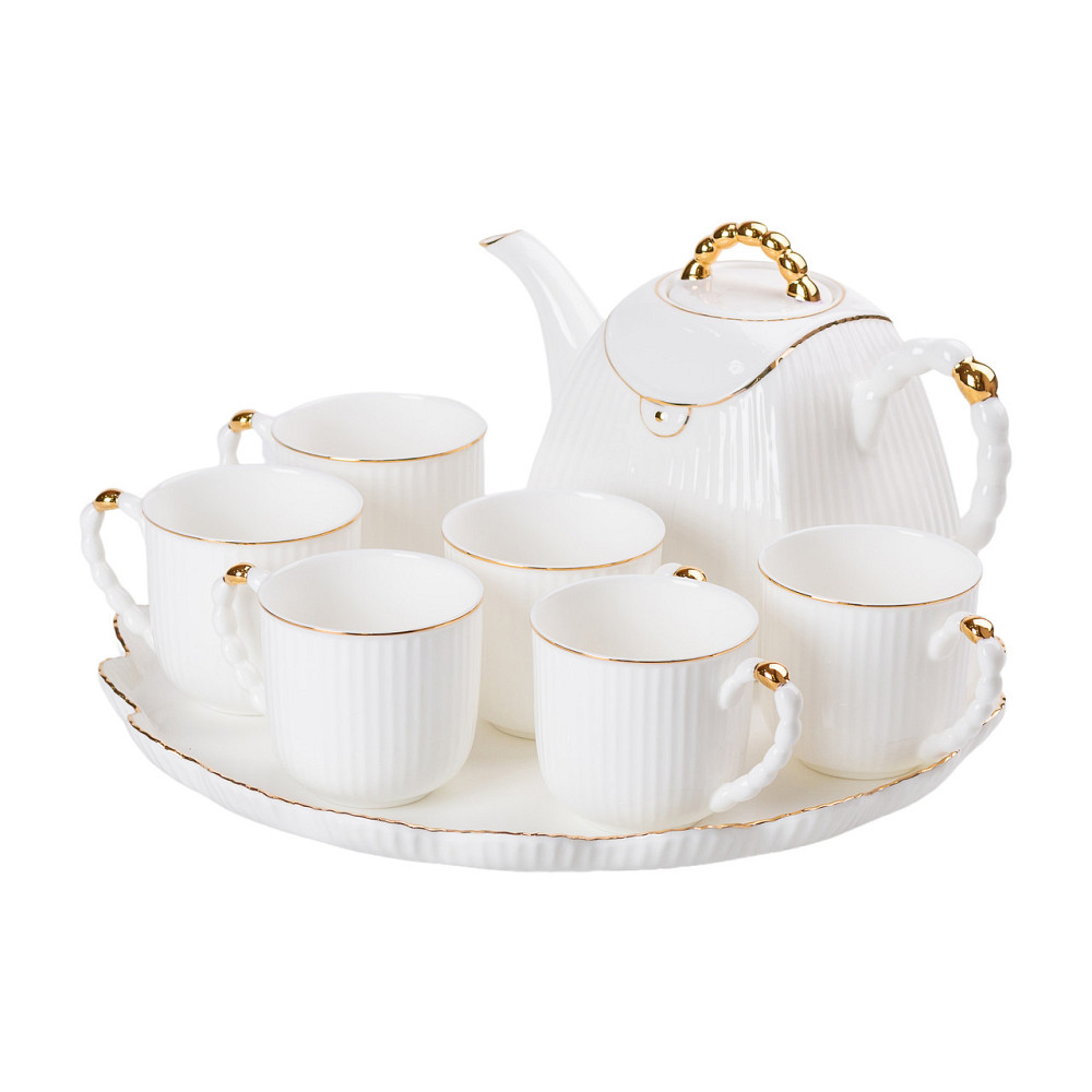 Yiwu Чайний набір на 6 персон, із заварювальним чайником і підставкою, білий. Коломыя - изображение 1