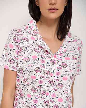 Женская пижама комплект рубашка с шортиками - коты и вишенки Nicoletta 60184 XL Киев