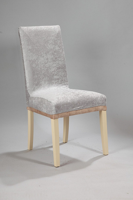 Универсальный натяжной чехол накидка на стул со спинкой велюр светло серый Royan Турция 0004 Белая Церковь - изображение 1