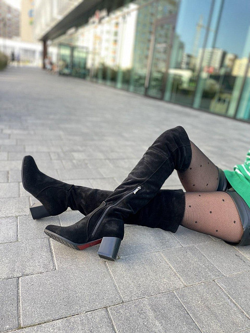 Nivelle Ботфорти зимові жіночі з натуральної замші чорні на підборах, наповнювач євро-вовна 536 Коломия - фото 7