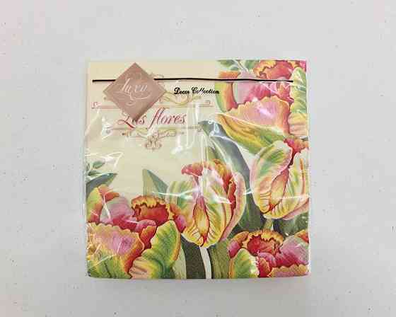 Бумажная салфетка цветочной тематики (ЗЗхЗЗ, 20шт) Luxy  Красочный цвет тюльпанов (2085) (1 пачка) Харьков