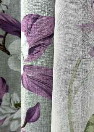 Комплект штор VR-Textil Лен Прованс 200х265 2шт и Тюль 500х265 1820ш-1367т Серый с фиолетовым и белым 71-108/6 Киев