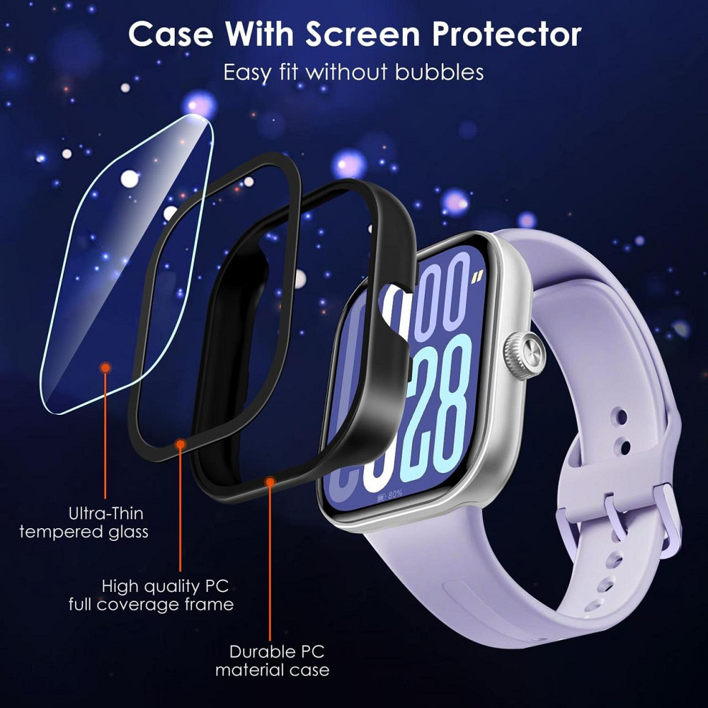 Чохол для годинника ivoler Redmi Watch 5 / Redmi Watch 4 прозорий+чорний 3 шт жорсткий PC з 9H загартованим склом тонкий захисний Київ - фото 5