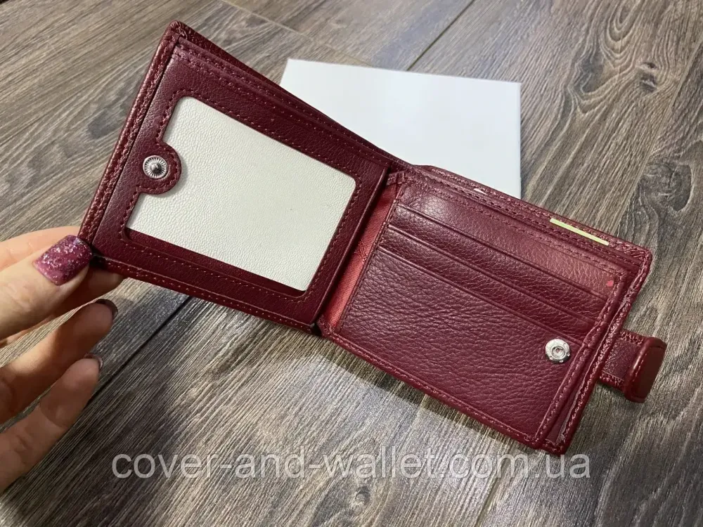 Женское портмоне из натуральной кожи бордового цвета с блоком под карты ST 34 Киев - изображение 3