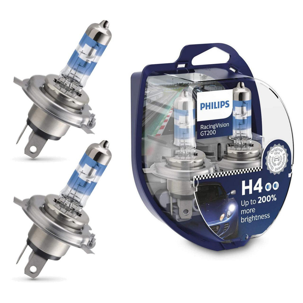 Комплект галогенових ламп PHILIPS H4 12342RGTS2 RacingVision GT200 +200% 60/55W 12V P43t (2 шт) Харків - фото 2