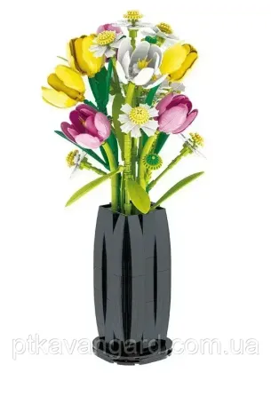Конструктор цветы букет тюльпанов и ромашек в вазе 1250 деталей Baka Хмельницкий