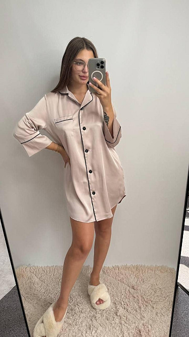 Женская ночная рубашка удлиненная шелковая L Светлый Бежевый Харьков - изображение 3