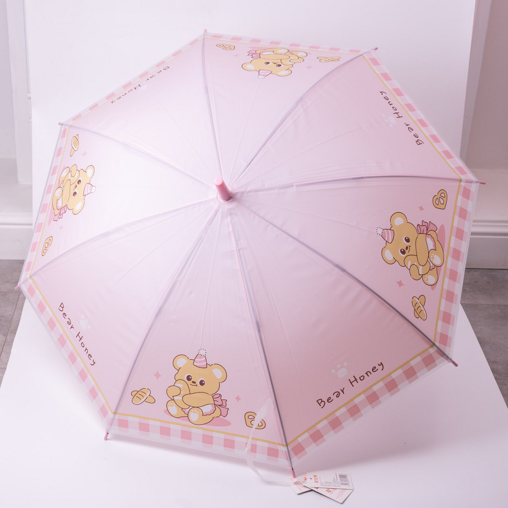 Классический детский зонт-трость полуавтомат из полиэстера прочный надежный 8 спиц диаметр 94 см Розовый HP-23-11P Киев - изображение 1