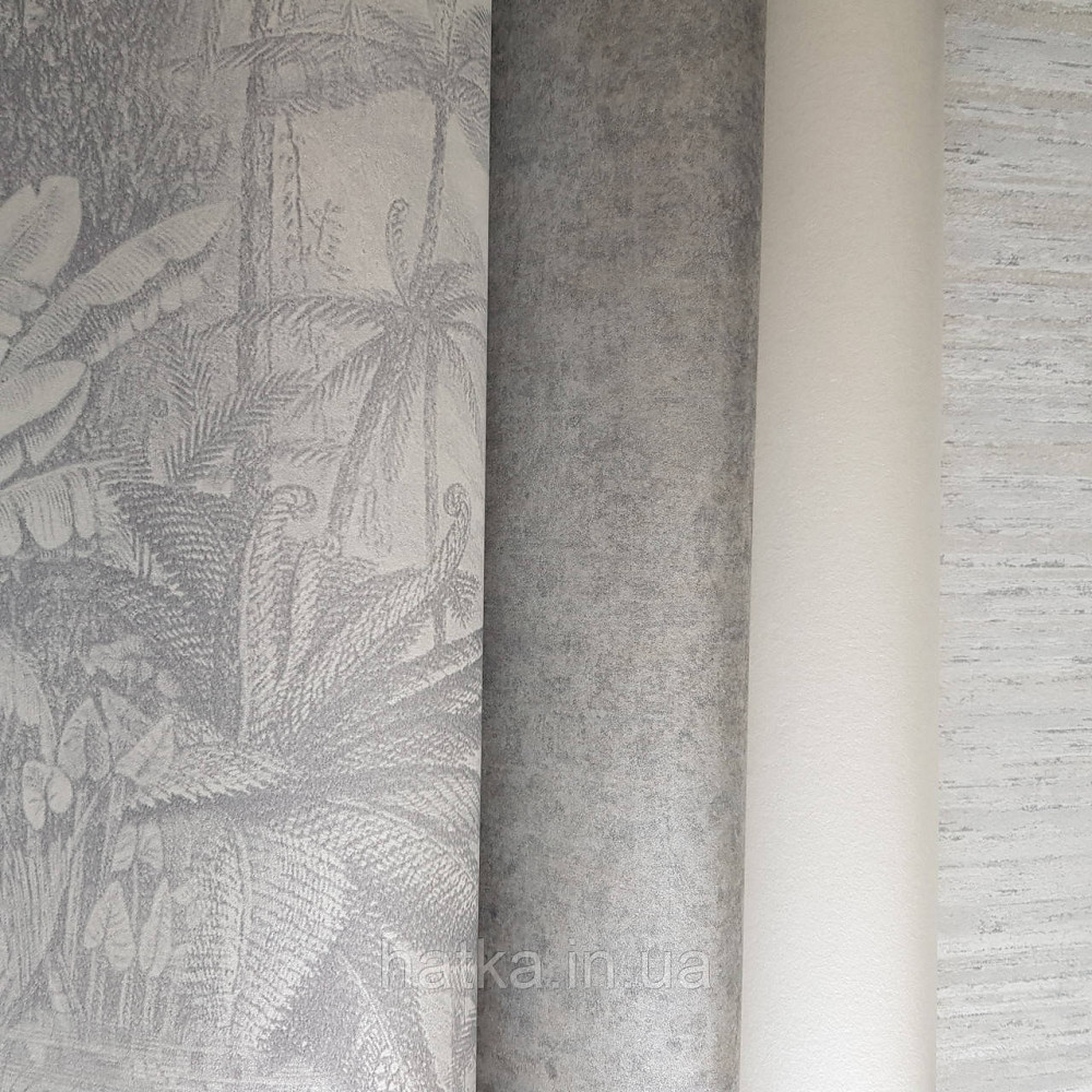 Шпалери флізелінові еко Rasch Kerala 0.53х10 м пальми листя екзотичні рослини сірі сріблясті Київ - фото 2