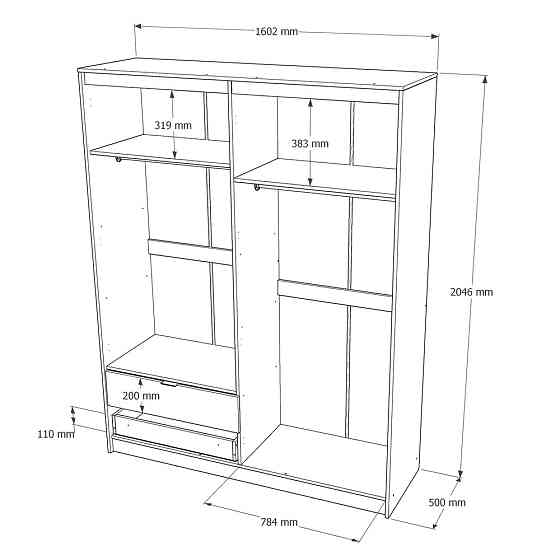 Шкаф распашной для одежды с выдвижными ящиками (штанга-штанга) Эверест Сити-1600 160,2х50х204,6 см Дуб сонома/Графит (DTM-071095) Львов