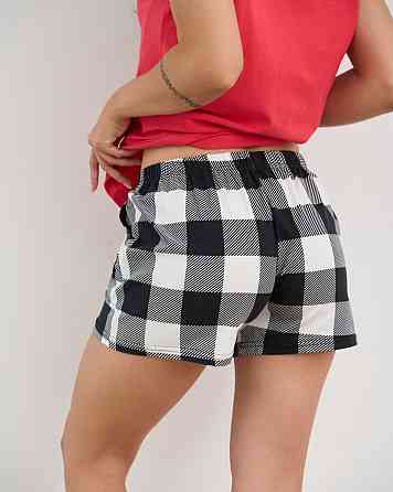 Женская пижама комплект с шортиками в клетку - Кофе, котики и книги Nicoletta 60244 L, Красный Киев