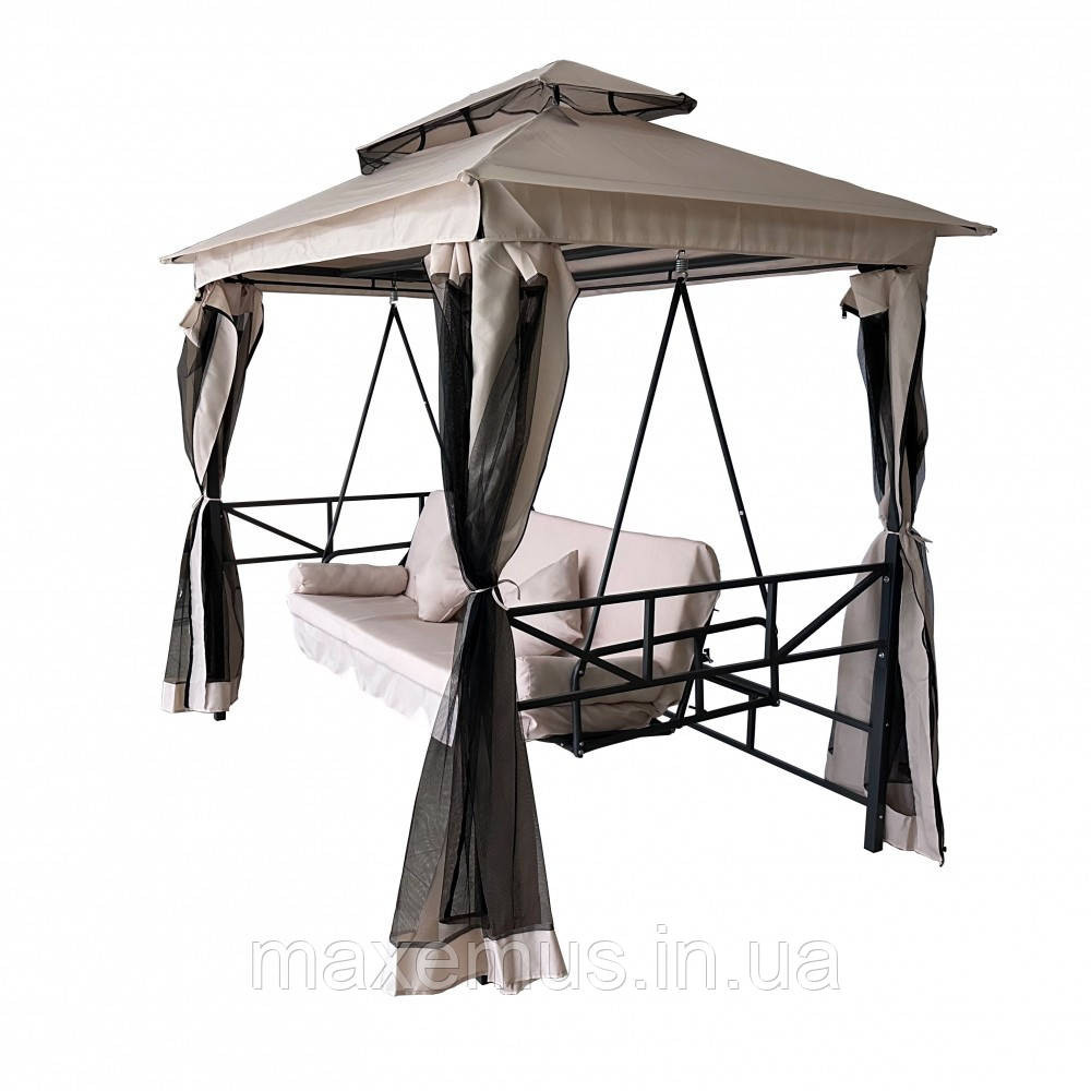 Садовые качели B0 02 с навесом подушками и москитной сеткой качели для сада и дачи бежевая Мостиска - изображение 4