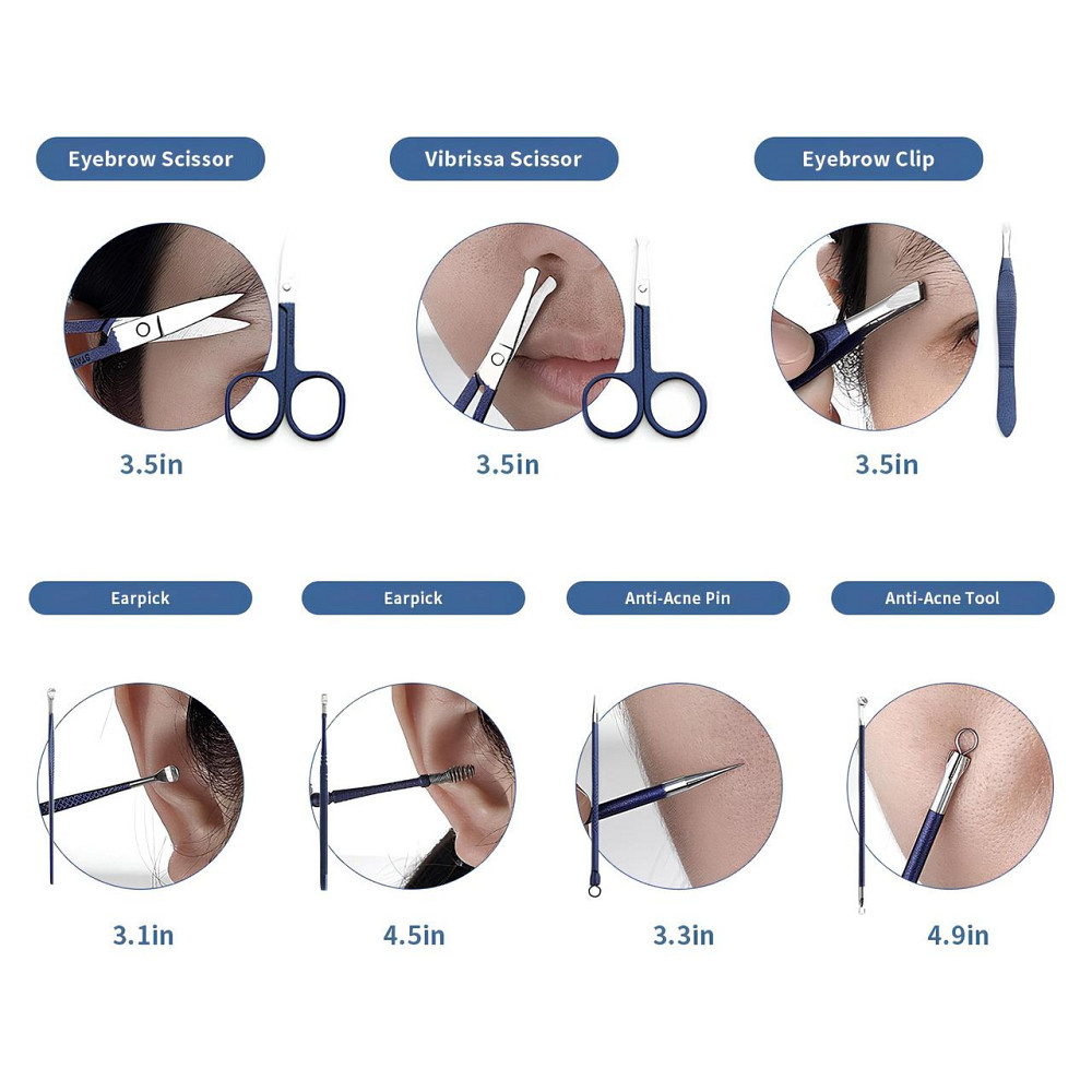 Манікюрно-педикюрний набір RESTEQ з інструментами для догляду за обличчям — 18 предметів у стильному синьому футлярі Київ - фото 6