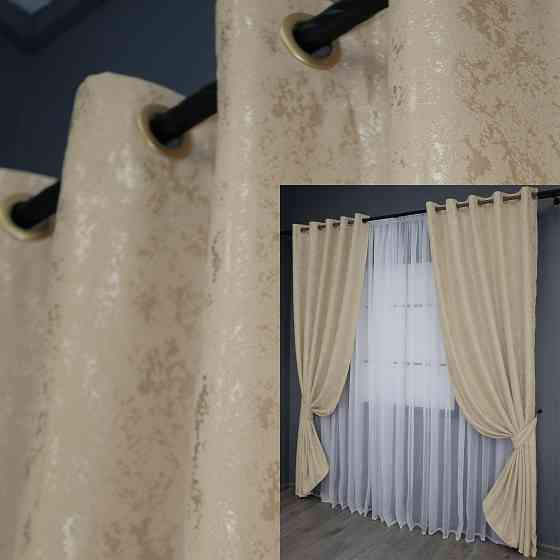 Комплект штор на люверсах VR-Textil Льон мармур Pavliani № 1170ш 150х250 см 2 шт Бежевий (37-0048) Київ