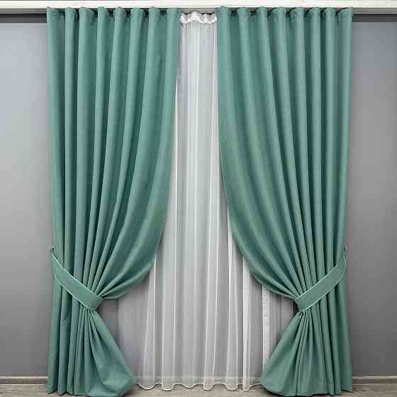 Комплект штор VR-Textil 100% блекаут ASHEN NIGHT 150х270 2шт і Тюль 600х270 1849ш-1153т бірюзовий з білим 71-090/5 Київ