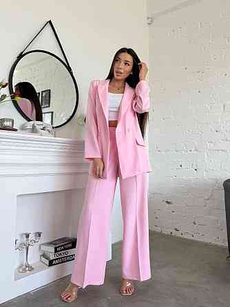 Женский классический брючный костюм двойка: пиджак и брюки креп-костюмка Розовый, 46/48 Одесса