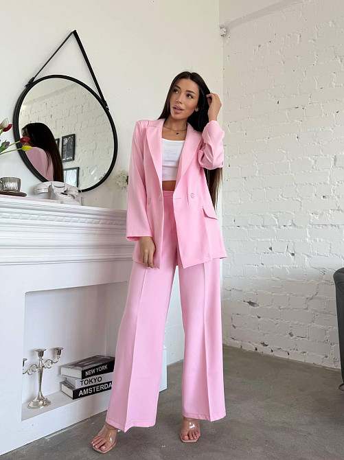 Женский классический брючный костюм двойка: пиджак и брюки креп-костюмка Розовый, 46/48 Одесса - изображение 4