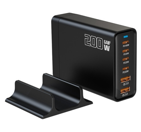 Сетевое зарядное устройство GaN YFY-IQ37 200W (1Type-C-100W+4Type-C-20W+3USBQC3.0-20W) Черный Винница - изображение 1