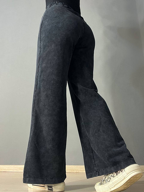 Брюки женские MY CITY 9034 палаццо на резинке вареные тай-дай со швами черные, черный, SM Киев - изображение 11