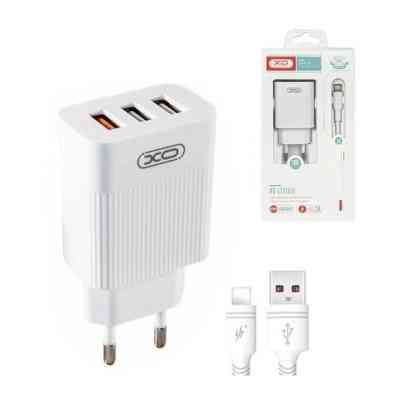 Зарядний пристрій XO QC 3.0 L72 30W (18W/1USB + 2.4A/2 USB) + cable Lightning White (XO-L72i-WH) Вінниця