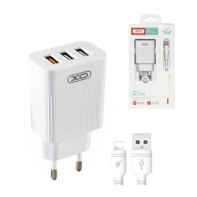 Зарядное устройство XO QC 3.0 L72 30W (18W/1USB + 2.4A/2 USB) + cable Lightning White (XO-L72i-WH) Винница - изображение 1