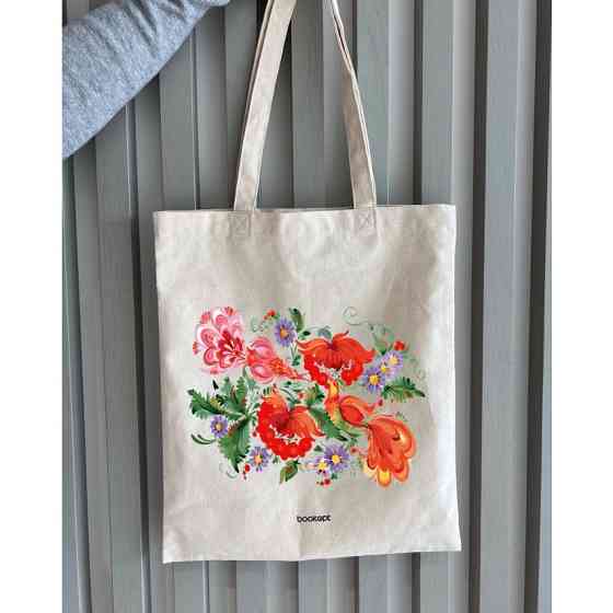 Екошопер BookOpt BK4002 Петриківський розпис Червоні квіти бежевий Київ