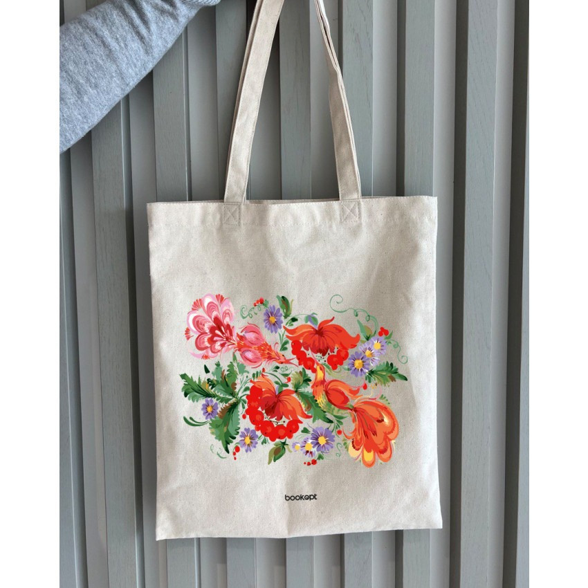 Екошопер BookOpt BK4002 Петриківський розпис Червоні квіти бежевий Київ - фото 6