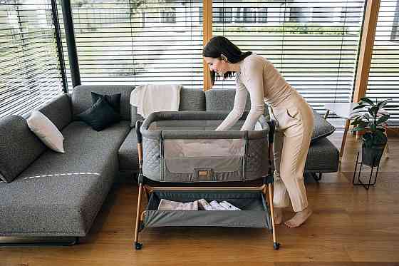 Приліжкове ліжечко та стільчик для дитини Nest & Feed 2 в 1 FreeON, grey Київ