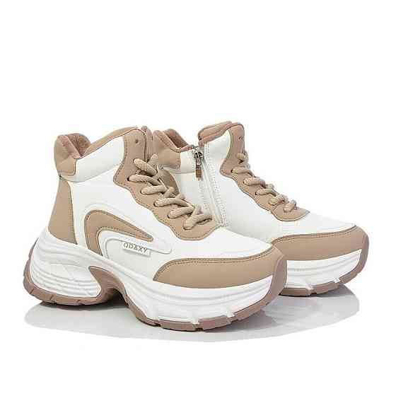 Жіночі зимові Бежеві Кросівки з МЕХОМ на Толстой Підошві Танкетке Черевики Шкіряні Білі (розміри: 36,37,38,39,40,41) — 9-2 Дніпро
