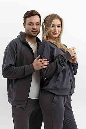 Модний графітовий костюм унісекс на блискавці з кишенями з бавовни для дому та прогулянок Львів