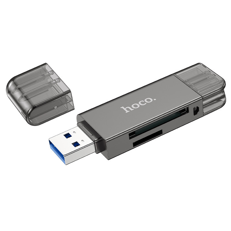 USB-хаб HOCO HB39 USB/Type-C 3.0 high-speed card reader Metal Gray Киев - изображение 4