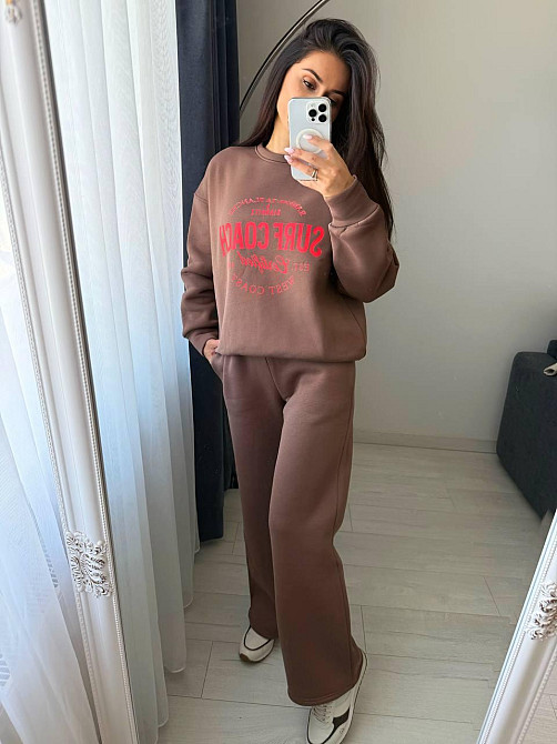 Жіночий теплий оверсайз костюм-двійка: кофта та штани турецька тринитка пеньє на флісі Моко, 42/46 Одеса - фото 7