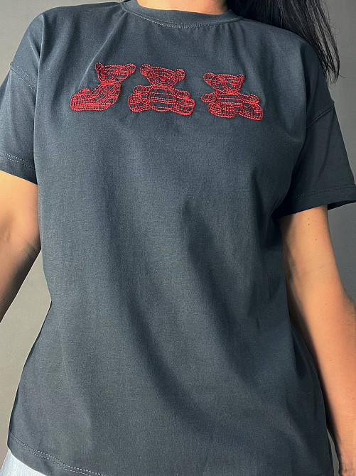 Футболка жіноча Pepper&mint BX24-68 з вишивкою ведмедики графіт, графіт, S Київ - фото 4