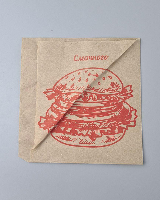 Пакет паперовий крафт бурий Куточок 170х0х170, 40 г/м2, друк бургер (100 шт.) Харків - фото 1