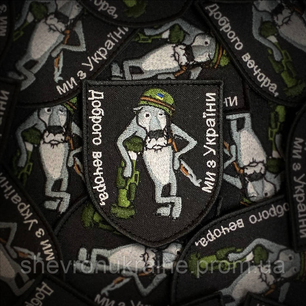 Шеврон Добрый вечер, мы из Украины (Форма щит. На липучке) Размер 8x7см Киев - изображение 1